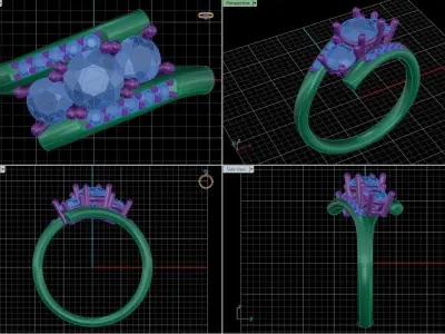 Bypass Ring with 3 big gems 3D print model