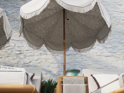 Luxury Beach Sunbed Set with Umbrella and Table  3D model