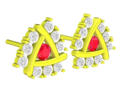 Luxury Triangle Ruby Halo Stud Earrings 3D Model 5880 3D print model