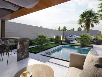 Modern Villa Landscape Backyard Design-pergola-pool Free low-poly 3D model