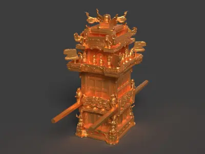  Chinese golden wedding sedan figure    Low-poly 3D model
