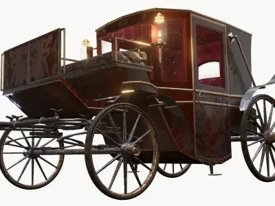 Old wooden carriage Low-poly 3D model