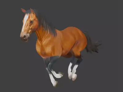 Jumping-Running-Walking Brown Horse  Low-poly 3D model