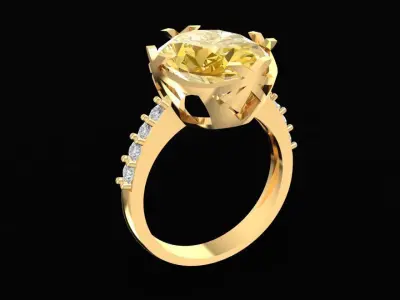 Elegant Oval Gemstone Ring with Side Diamonds  1688 3D print model