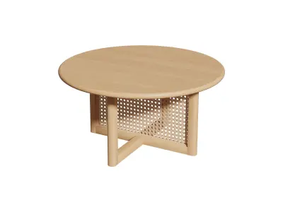 Homary Modern Natural Round Pine Wood Rattan Coffee Table 3D model