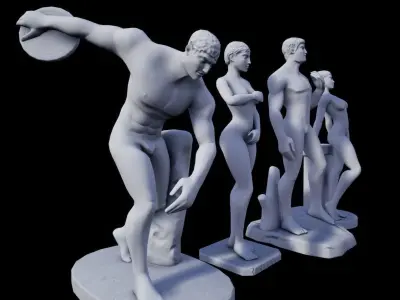 Greek statue set Low-poly 3D model