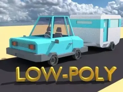 Toon Car And Caravan Low-poly 3D model