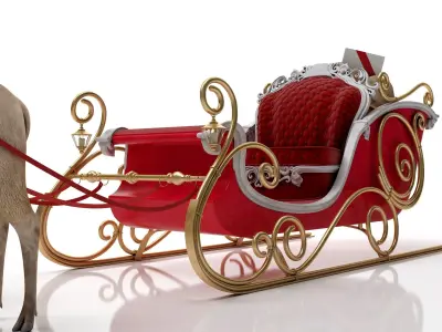 Santa Claus  sleigh with reindeer 3D model