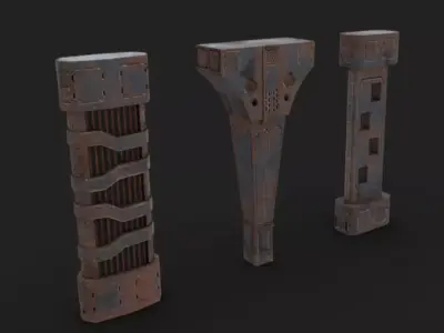 SciFi Columns Low-poly 3D model