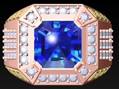 Square-Stone-Ring - Diamond rings - Mens Rings - N5414 3D print model