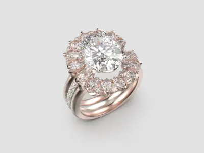 Solitaire ring with 3 band set in 17 US sizes 3D print model