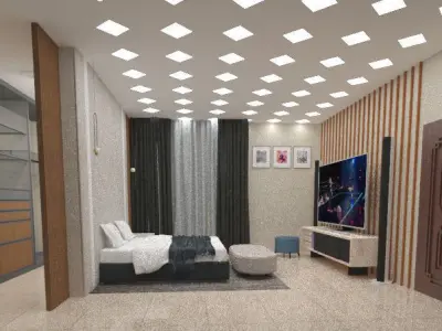 bedroom with wardrobe design 3D print model