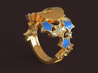 Silent Night Golden Ring with stars and moon 3D print model