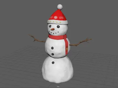 SNOWMAN wearing santa hat Low-poly 3D model
