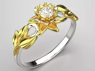 Artistic TwoTone Gold Engagement Ring Flower Design Model sr0094 3D print model