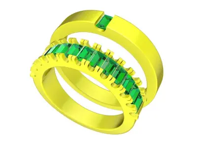 A7632 Baguette Diamond Wedding Rings 3D Print 3D print model