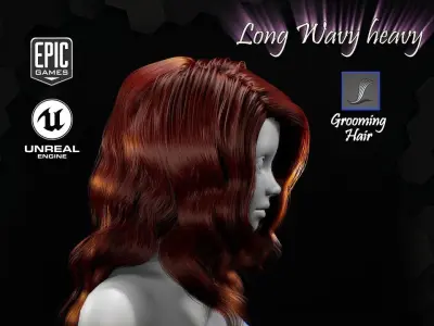 Long Wavy Heavy Grooming Real-Time Hairstyle Unreal Engine 4 3D model