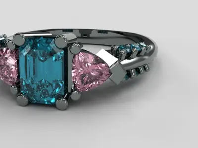 Three Stone Ladies Diamond Ring Euro Shank Size 7 Emerald 3D print model