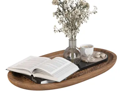 Coffee set 07 - coffee cup flower open book 3D model