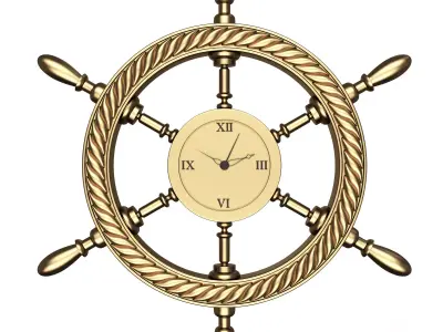 Handwheel Ship Clock 08 Gold Low-poly 3D model