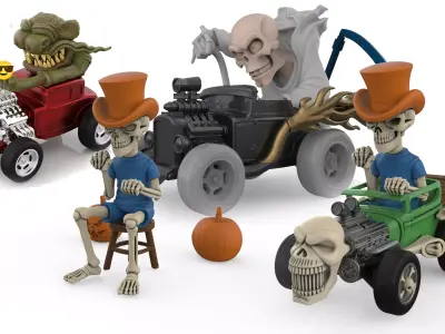 3D Printable HotRod Driver Skull Skeleton  STL Model 3D Model Pack
