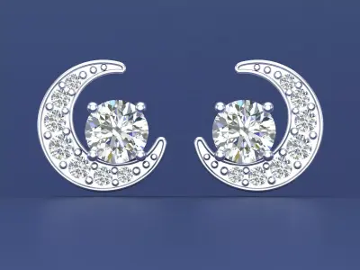 Enchanting Crescent Moon Diamond Stud Earrings 3D CAD Design 3D print model