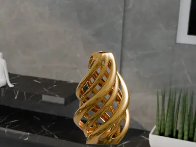 Golden Spiral Vase High-Quality 3D Model Low-poly 3D model