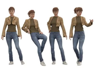 casual woman with Leather Jacket Low-poly 3D model
