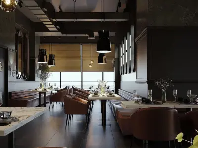 Restaurant Cafe 3D Model Interior Scene 3D model