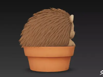 Hedgehog in Flower Pot Low-poly 3D model