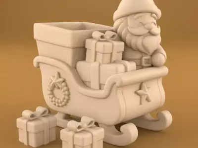 Cute Santa Sleigh Planter Christmas Decor Organizer STL 3D print model