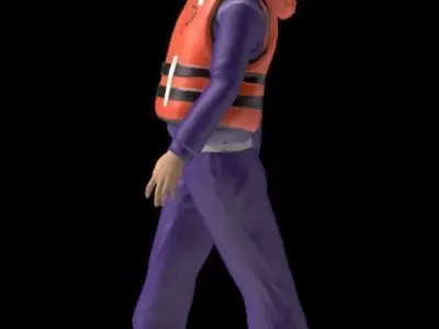 Worker man in life jacket Low-poly 3D model