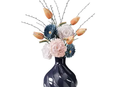 Decor bouquet of flowers in a glass vase  3D model