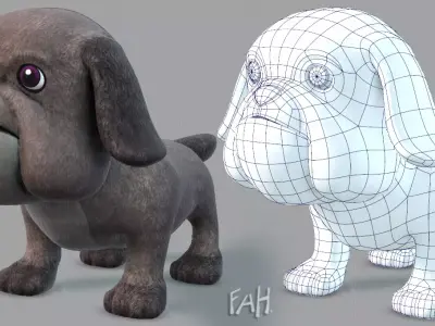 Dog base cartoonV06 Low-poly 3D model