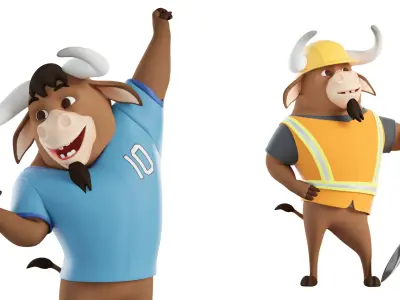 Cartoon Mascot Bull Rigged 3D model 3D model