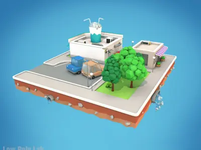 Cartoon City Block Cocktail Cafe Building Low-poly 3D model