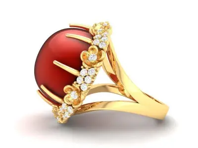 Luxury Red Gemstone Round Ring 3D Model for Women 478 3D print model