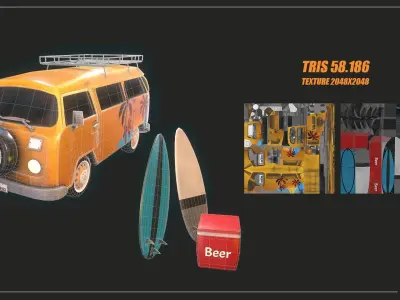 Kombi Beach  Low-poly 3D model