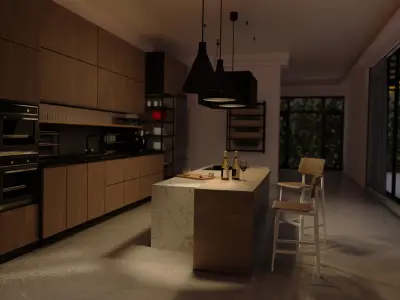 Kitchen model modern with windows 3D model