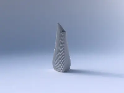 Vase puffy tipped triangle with bent extruded lines 3D print model