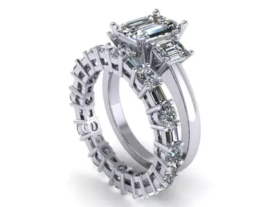 Three Stone Wedding Bend Ring  3D print model