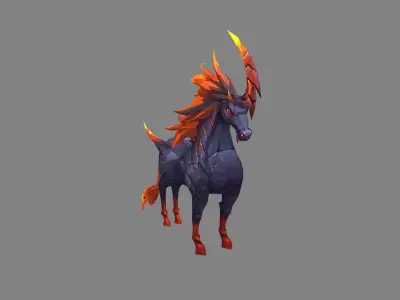 Cartoon Fire Horse - Flame Unicorn Monster Low-poly 3D model