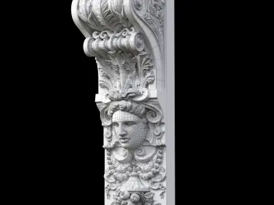Corbel ornate marble column with face 3D model