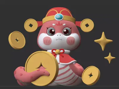 Snake Year IP  Q version cartoon snake Chinese Zodiac Snake 3D model