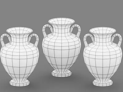 Low poly vase collection set of three pots Low-poly 3D model