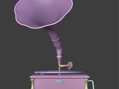 Gramophone or phonograph and platter record 3D model