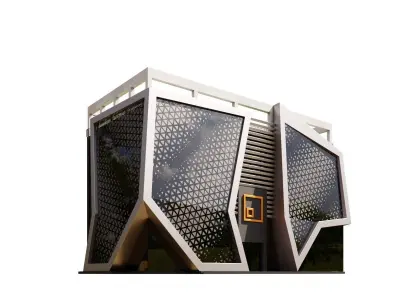 Office Building With Futuristic Facade 3D model