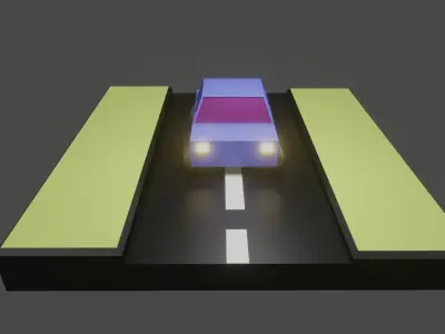 Low Poly Car and Road 3D Model Low-poly 3D model