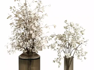 Bouquet plant dry in brown glass vase 47 3D model