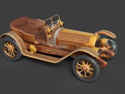 Chinese golden vintage car   Low-poly 3D model